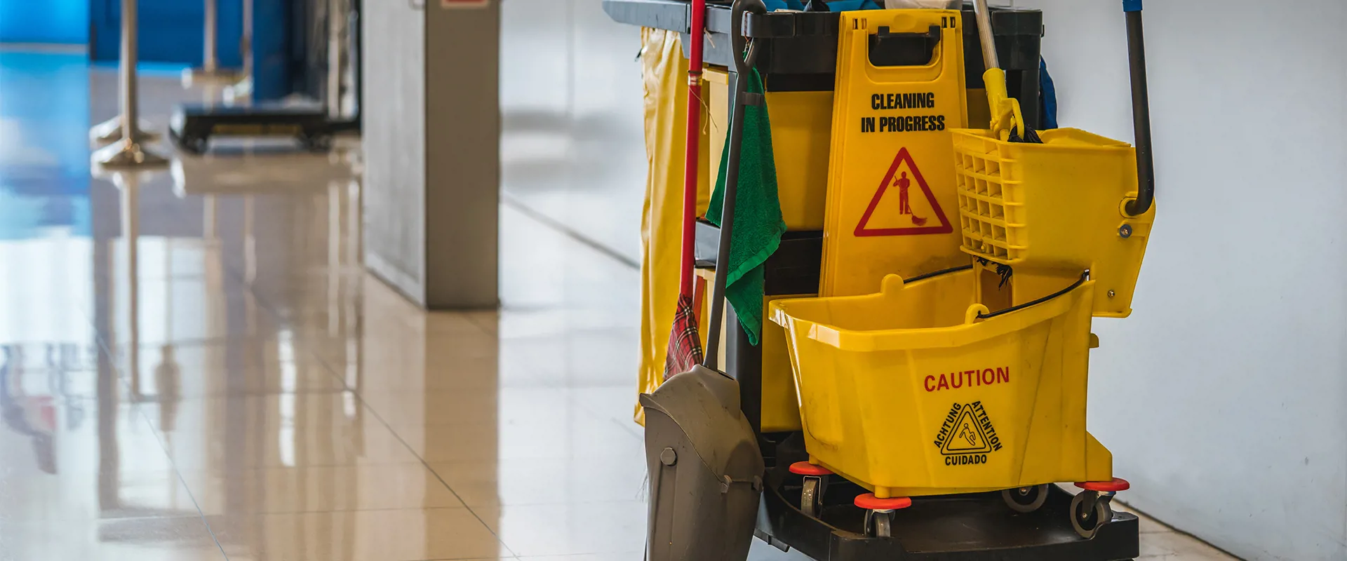 Cleaning equipment standing in a corridor